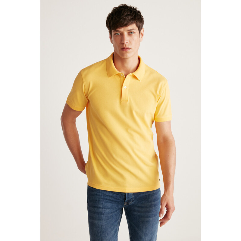 GRIMELANGE Chris Men's Regular Fit 100% Cotton Yellow Polo Neck T-shirt