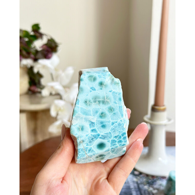 Gaia Crystal Larimar leštěný velký Dominikánská r. 455g