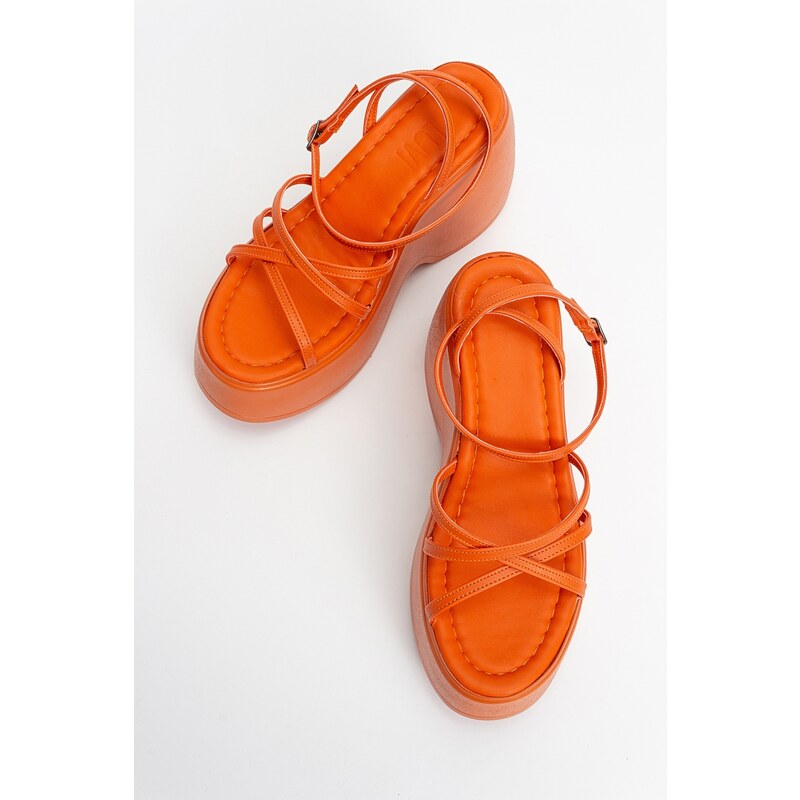 LuviShoes PLOT Women's Orange Wedge Heel Sandals