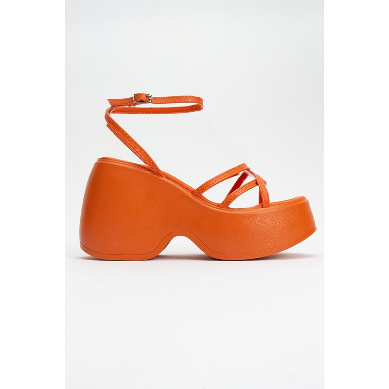 LuviShoes PLOT Women's Orange Wedge Heel Sandals
