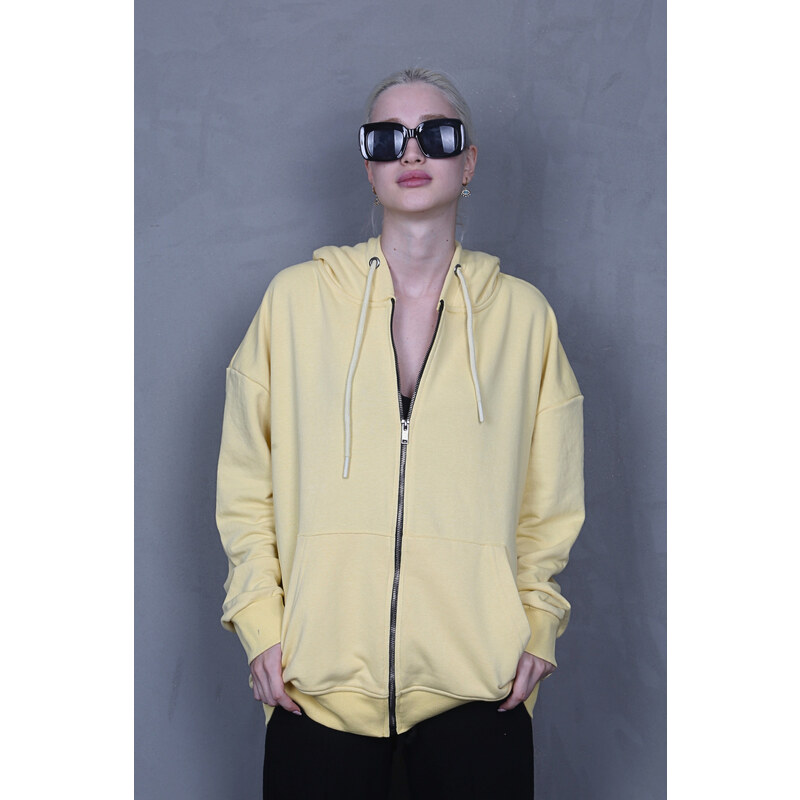 Madmext Yellow Hooded Basic Sweatshirt