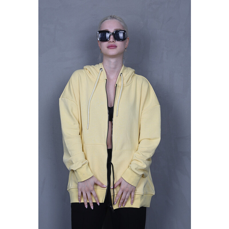 Madmext Yellow Hooded Basic Sweatshirt