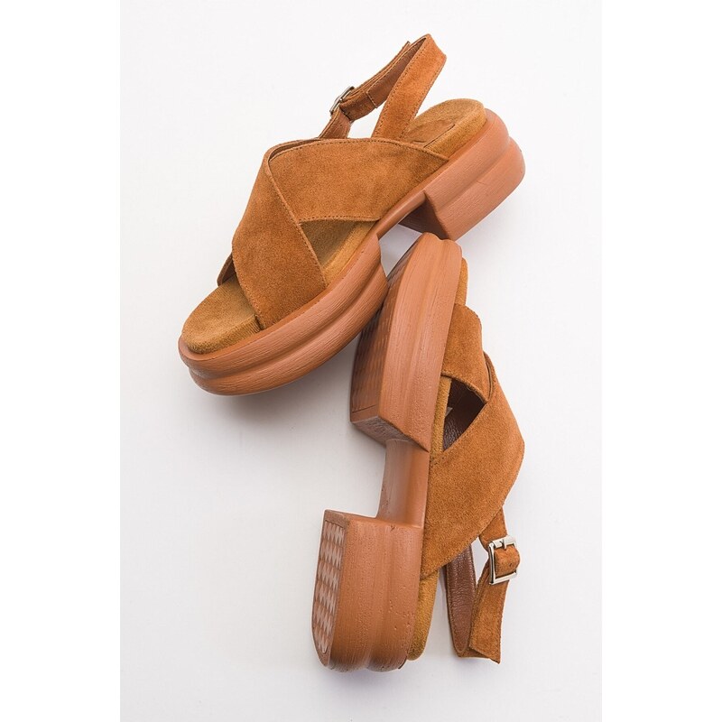 LuviShoes Most Of The Tobacco Suede Genuine Leather Women's Sandals