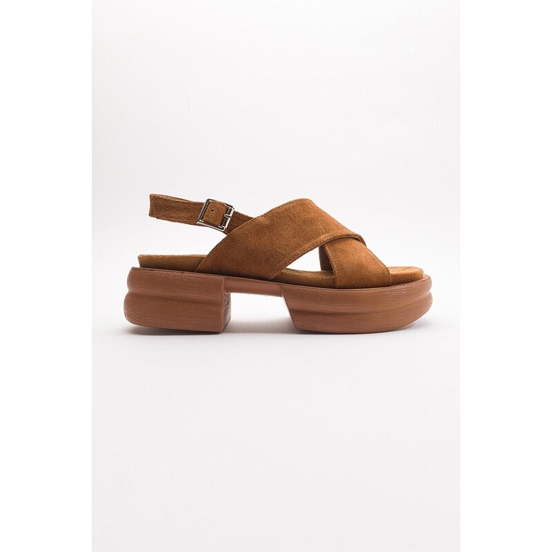 LuviShoes Most Of The Tobacco Suede Genuine Leather Women's Sandals