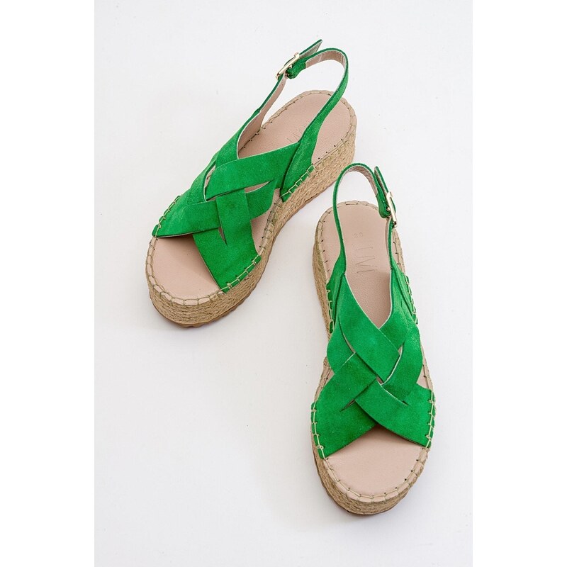 LuviShoes Lontano Women's Green Suede Genuine Leather Sandals