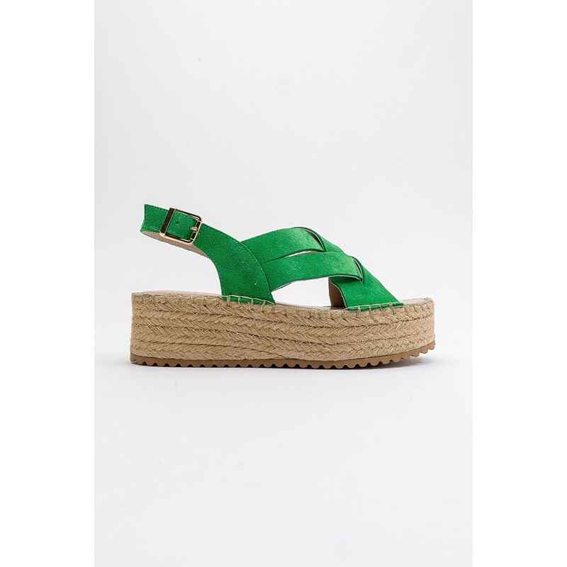 LuviShoes Lontano Women's Green Suede Genuine Leather Sandals