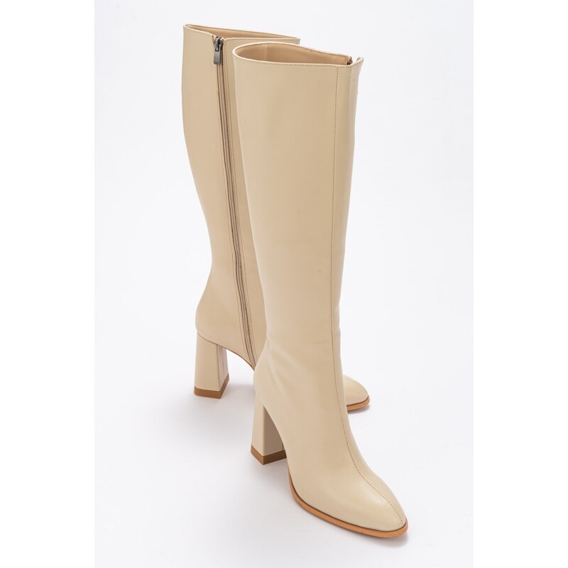 LuviShoes Decer Women's Beige Skin Heeled Boots