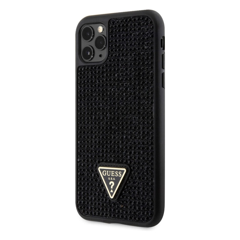 Guess Rhinestones Triangle Metal Logo Kryt pro iPhone 11 Pro černá
