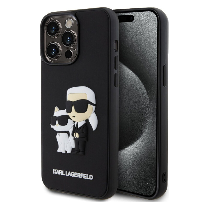 Karl Lagerfeld 3D Rubber Karl and Choupette Zadní Kryt pro iPhone 14 Pro Max černá