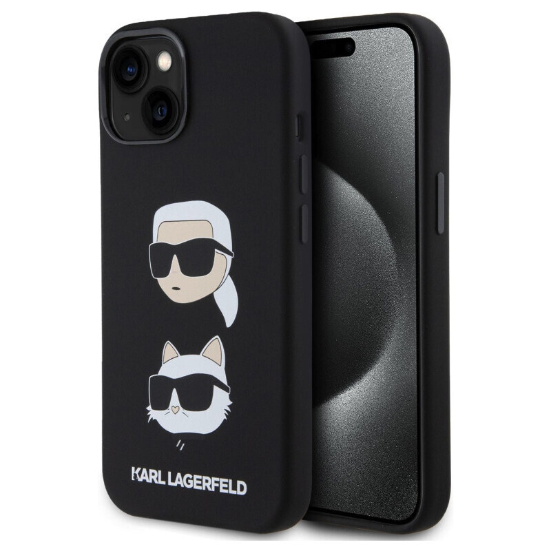 Karl Lagerfeld Liquid Silicone Karl and Choupette Heads Zadní Kryt pro iPhone 15 černá