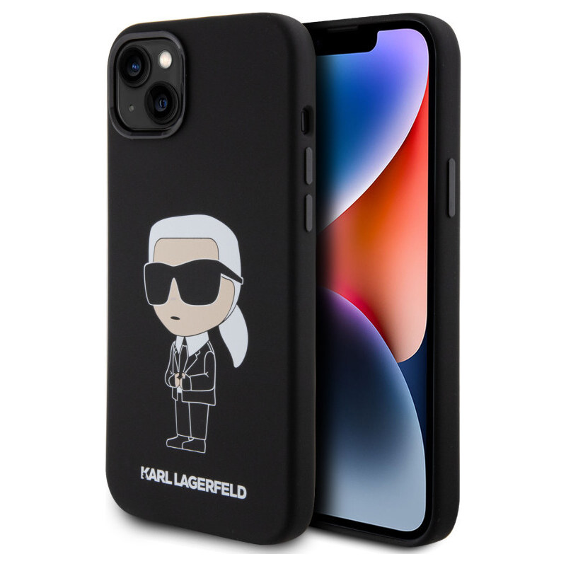 Karl Lagerfeld Liquid Silicone Ikonik NFT Zadní Kryt pro iPhone 15 Plus černá