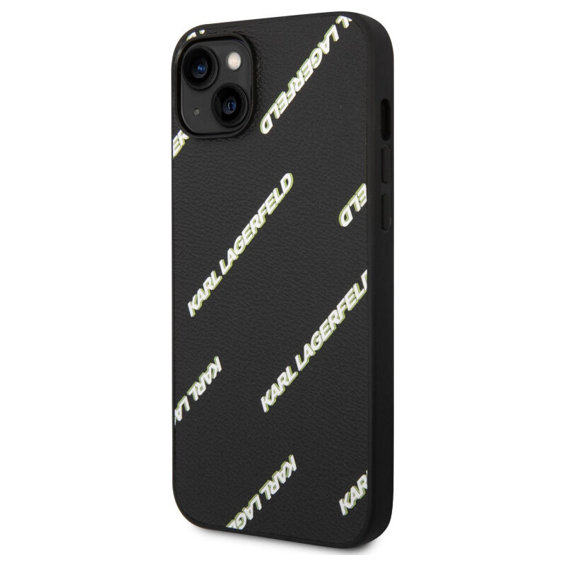 Karl Lagerfeld PU Grained Leather Logomania Zadní Kryt pro iPhone 14 Plus černá