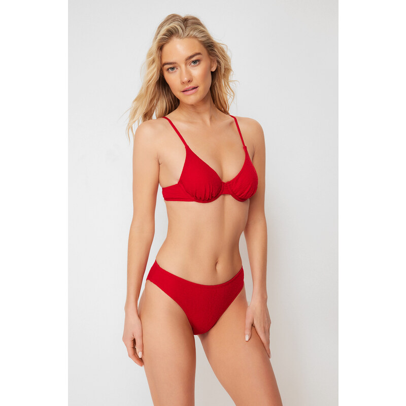 Trendyol Red Textured Regular Bikini Bottom