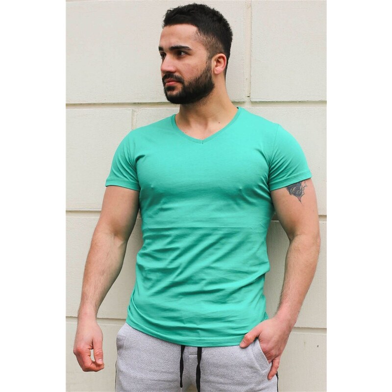 Madmext Plain Basic Green T-Shirt 3005