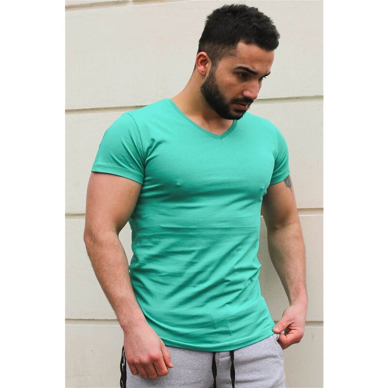 Madmext Plain Basic Green T-Shirt 3005