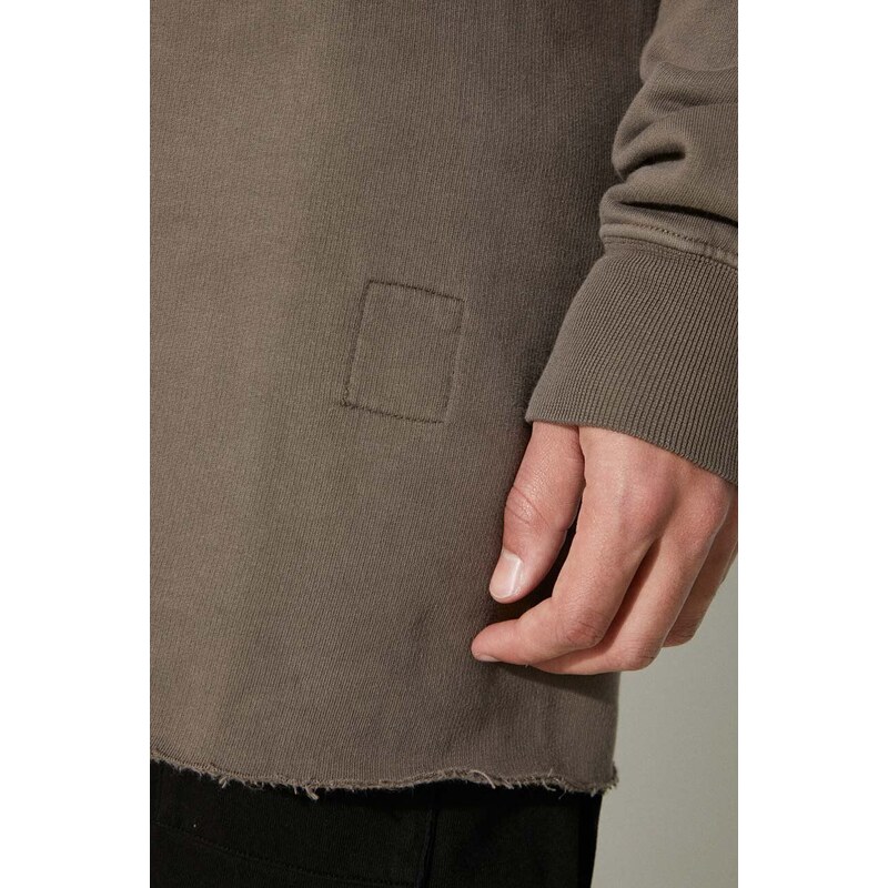 Bavlněná mikina Rick Owens Pullover Hoodie pánská, hnědá barva, s kapucí, hladká, DU01D1285.F.34