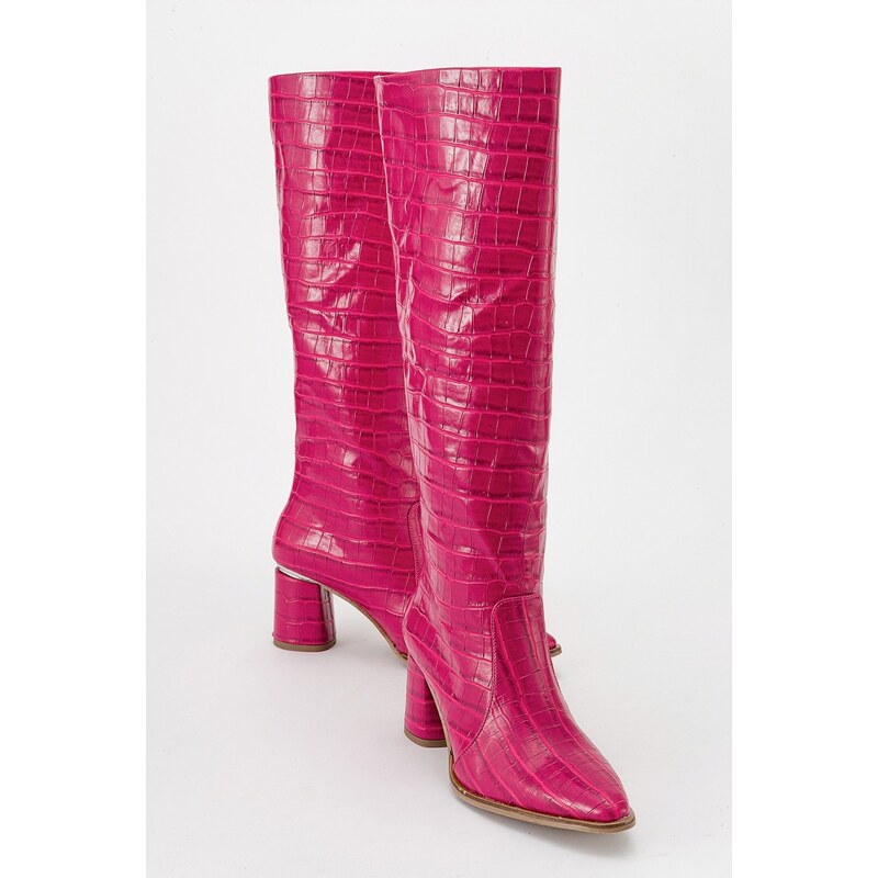 LuviShoes BELİS Fuchsia Print Women's Heeled Boots