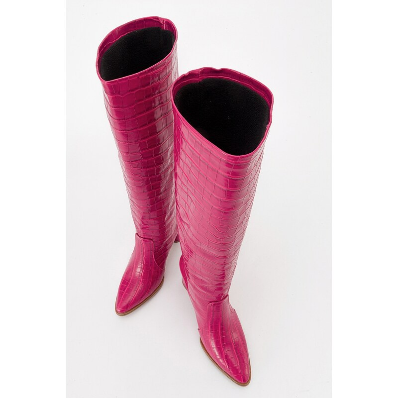 LuviShoes BELİS Fuchsia Print Women's Heeled Boots