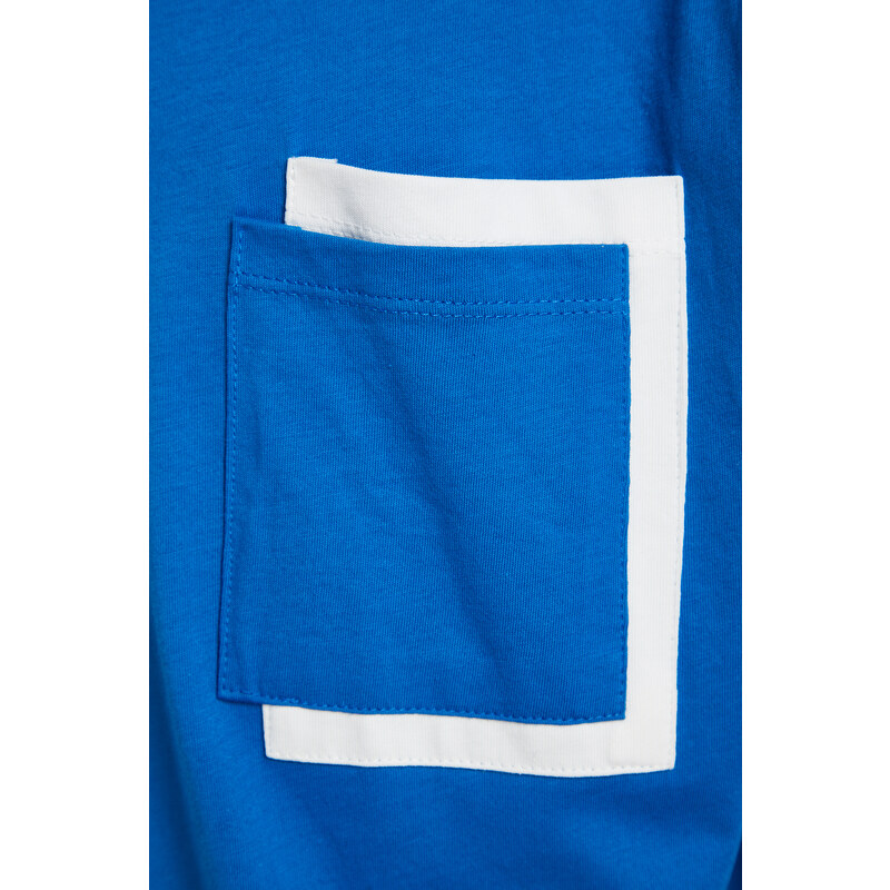 Trendyol Blue Oversize Pocket Color Block 100% Cotton T-Shirt