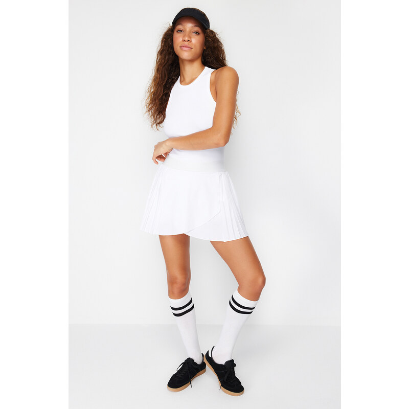 Trendyol Premium White Micro-Pleated 2-Layer Inside Shorts Pocket Tennis Knitted Sports Shorts Skirt