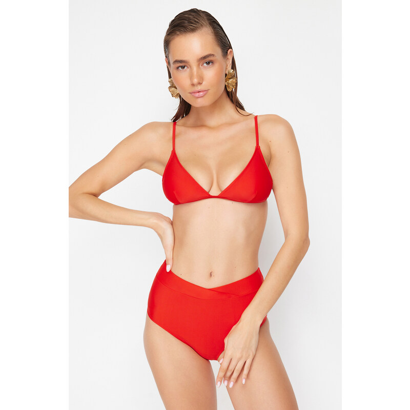 Trendyol Red V-Cut High Waist Hipster Bikini Bottom