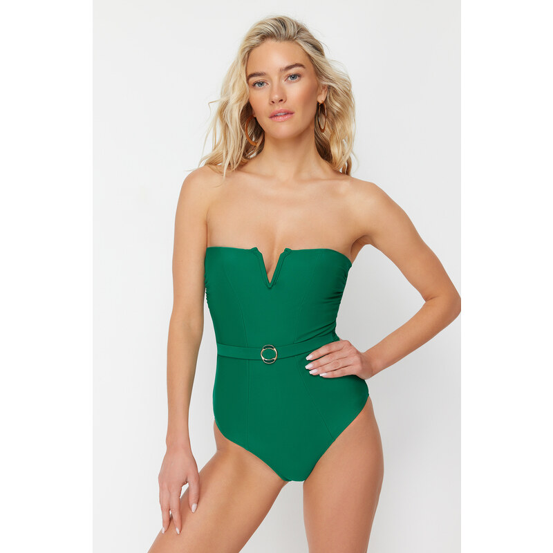 Trendyol Green Belted Strapless Regular Swimsuit