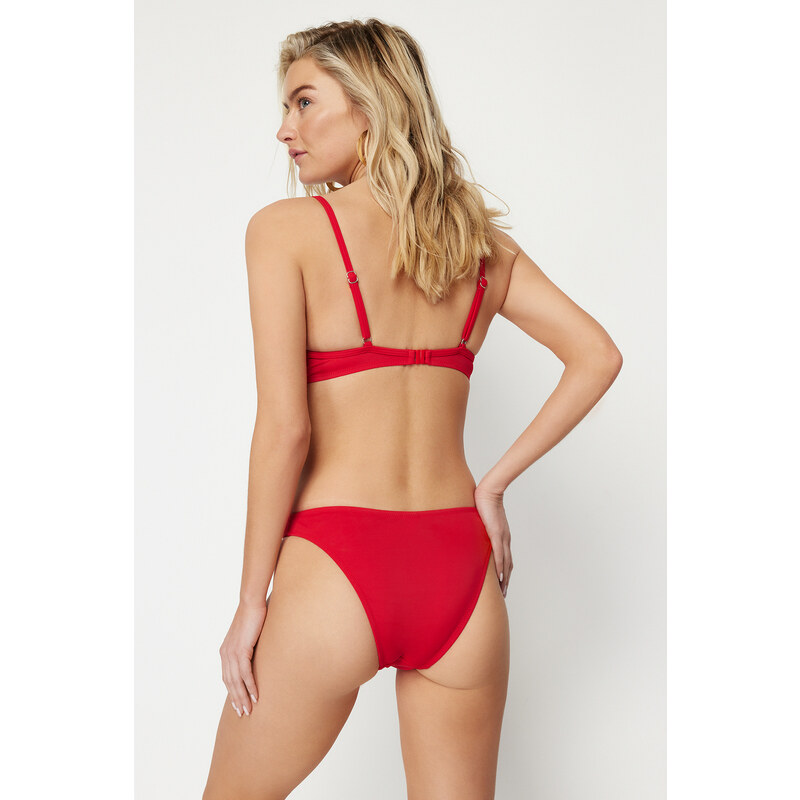Trendyol Red V-Cut Regular Bikini Bottom