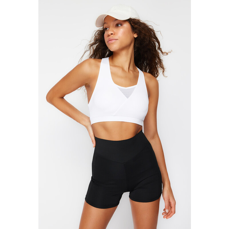 Trendyol White Backing/Shaping Tulle Detail Halter Neck Knitted Sports Bra