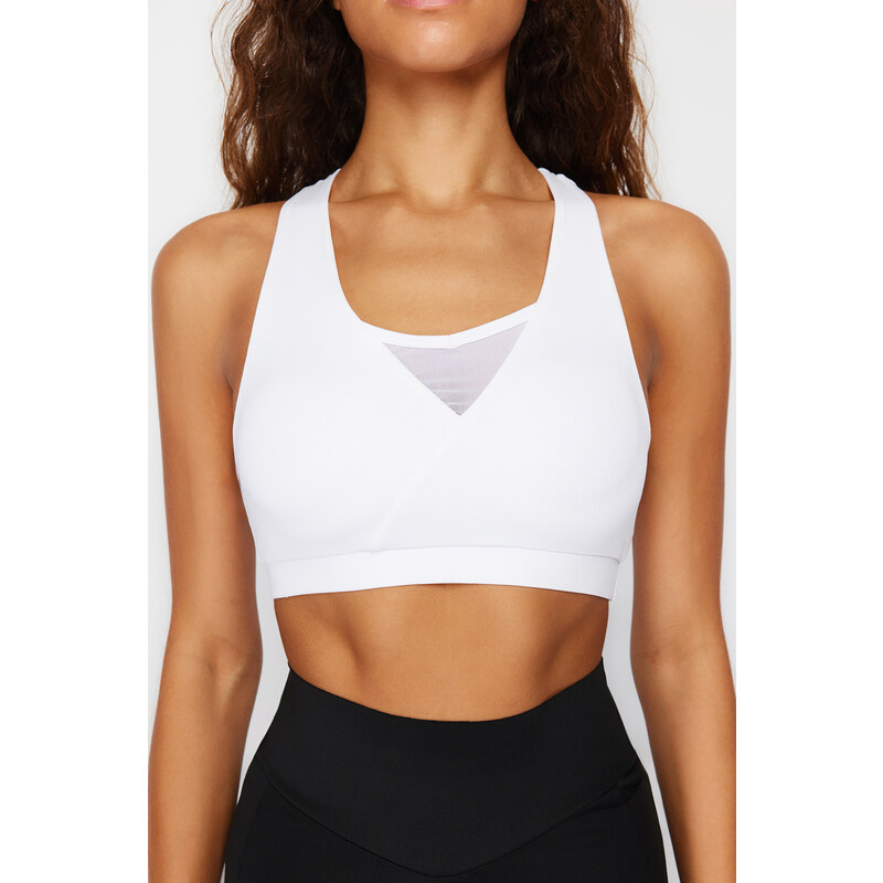 Trendyol White Backing/Shaping Tulle Detail Halter Neck Knitted Sports Bra