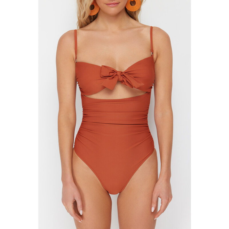 Trendyol Tile Strapless Cut Out/Windowed Hipster Swimsuit