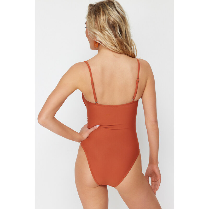 Trendyol Tile Strapless Cut Out/Windowed Hipster Swimsuit