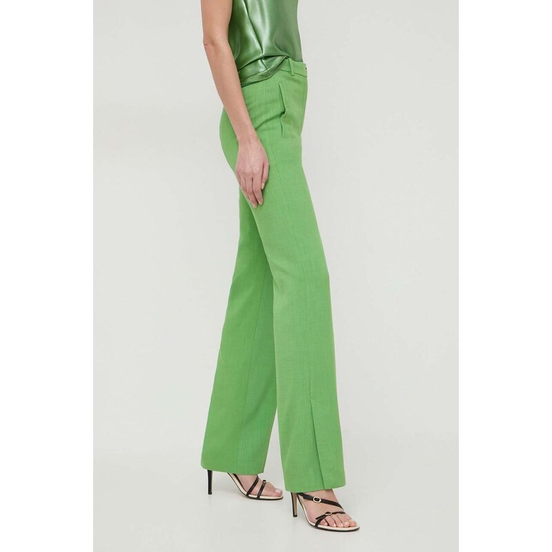 Kalhoty BOSS dámské, zelená barva, jednoduché, high waist