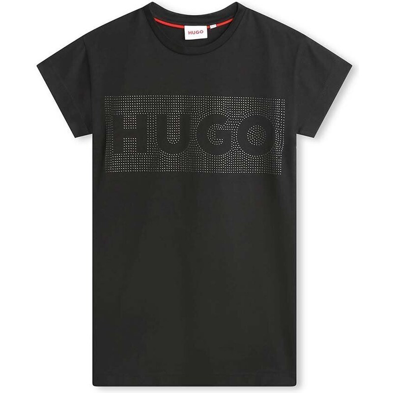Dětské bavlněné šaty HUGO černá barva, mini