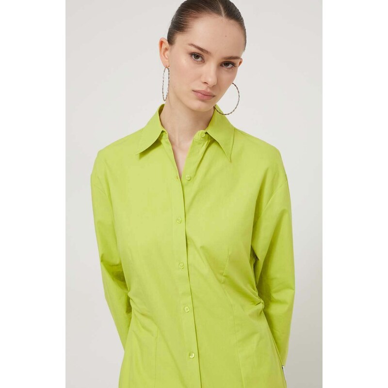 Bavlněná košile HUGO zelená barva, slim, s klasickým límcem