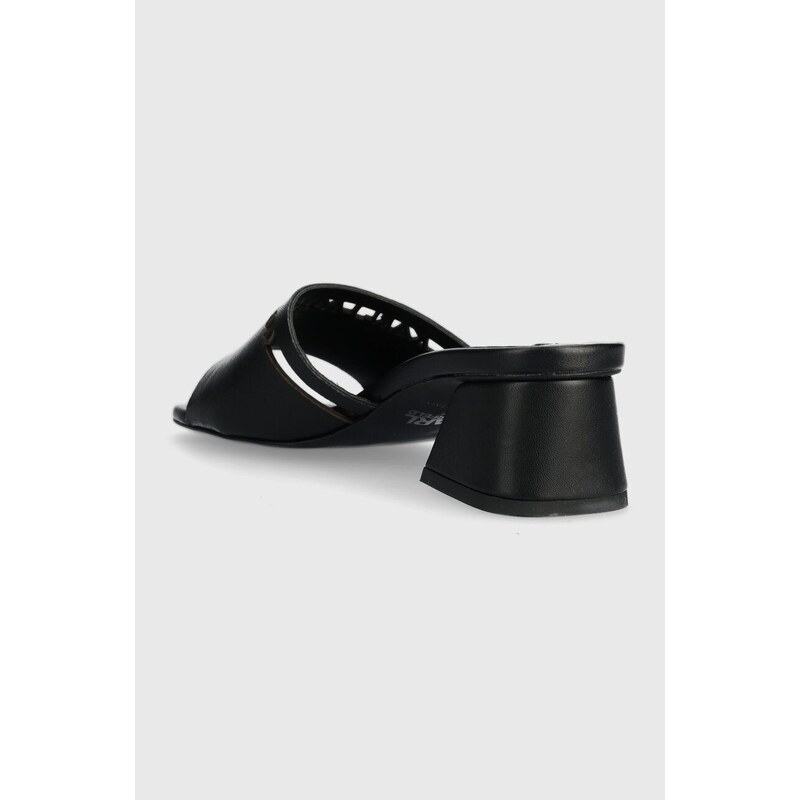 Kožené pantofle Karl Lagerfeld PLAZA dámské, černá barva, na podpatku, KL32405