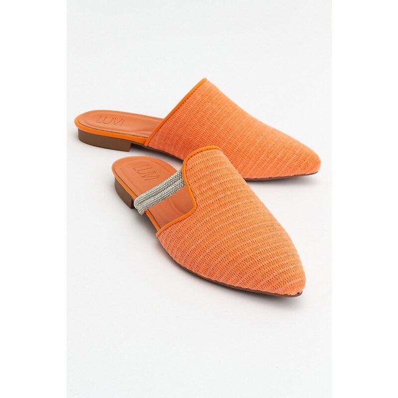 LuviShoes PESA Orange Women's Slippers with Straw Stones