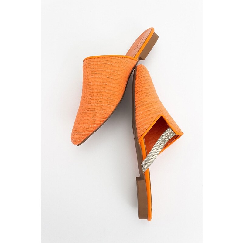 LuviShoes PESA Orange Women's Slippers with Straw Stones
