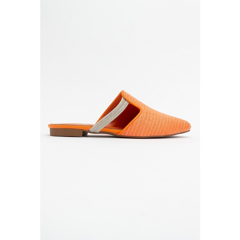 LuviShoes PESA Orange Women's Slippers with Straw Stones