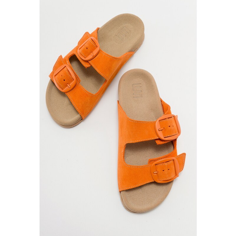 LuviShoes CHAMB Orange Suede Genuine Leather Women's Slippers.