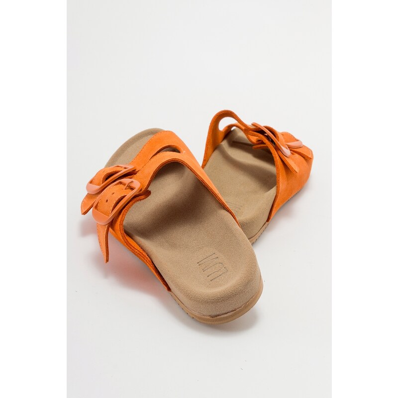 LuviShoes CHAMB Orange Suede Genuine Leather Women's Slippers.