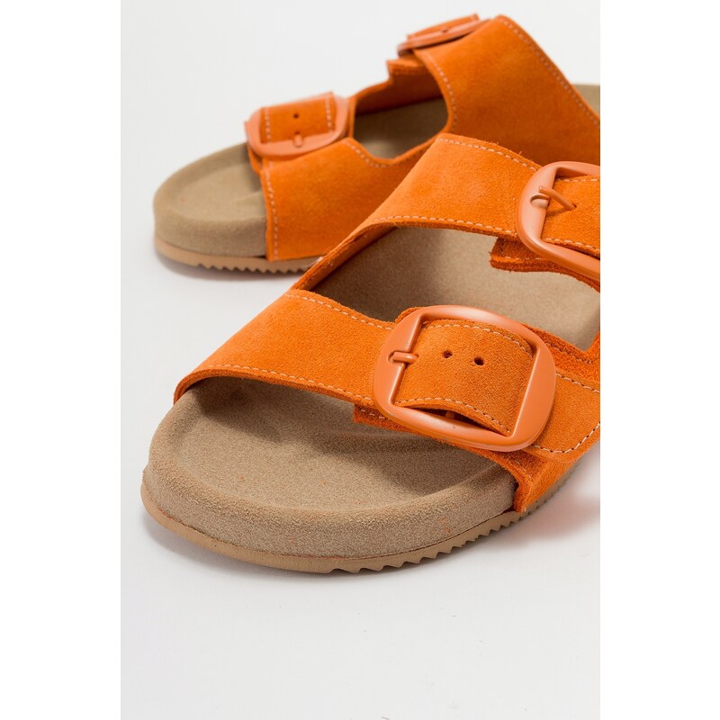 LuviShoes CHAMB Orange Suede Genuine Leather Women's Slippers.