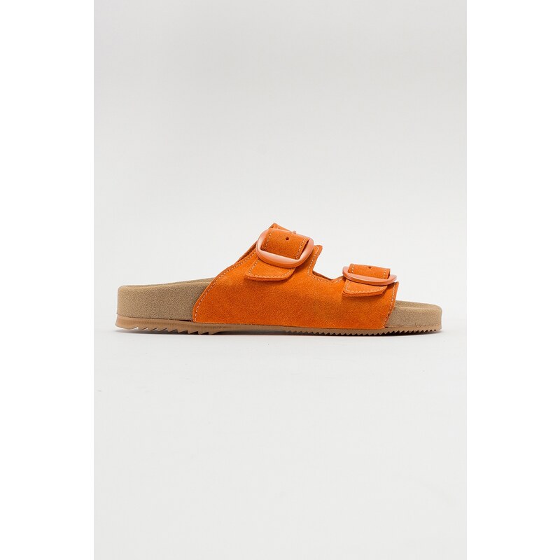 LuviShoes CHAMB Orange Suede Genuine Leather Women's Slippers.