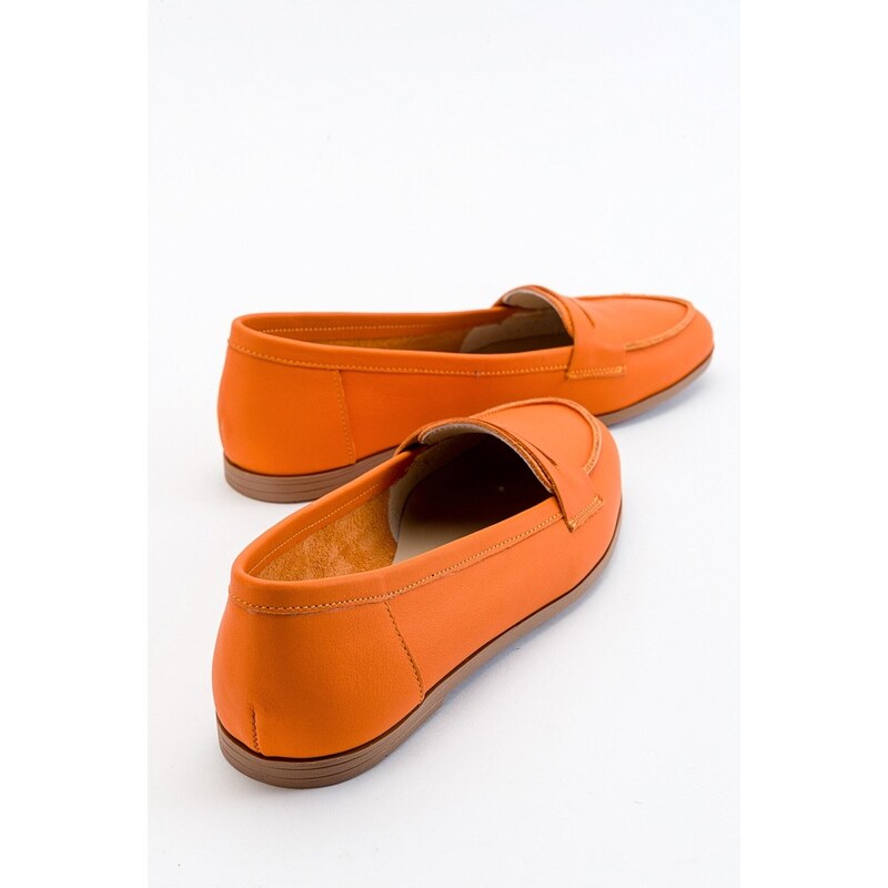 LuviShoes F02 Orange Skin Genuine Leather Women's Flats