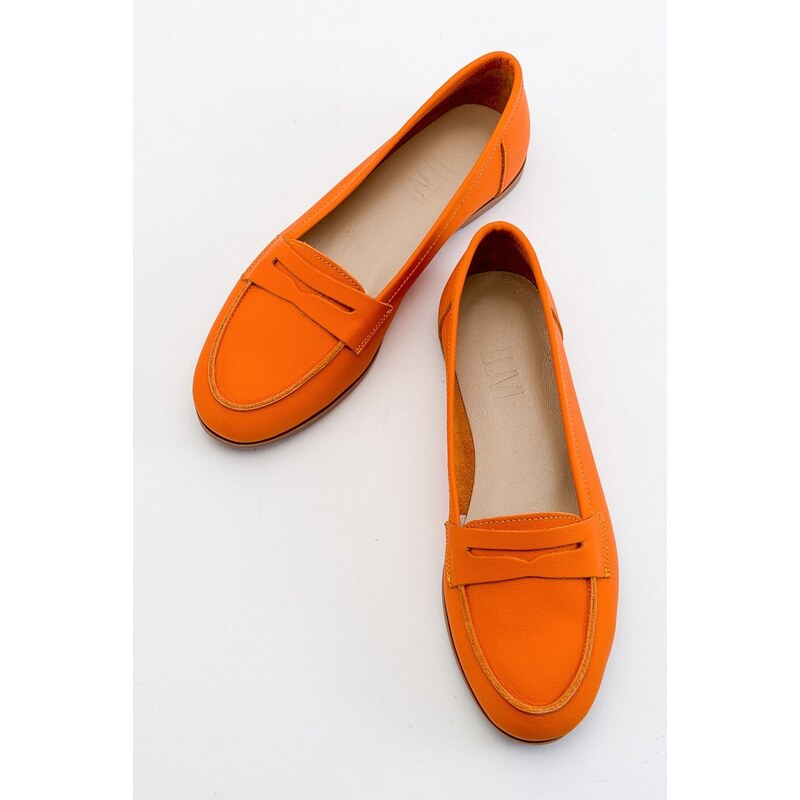 LuviShoes F02 Orange Skin Genuine Leather Women's Flats