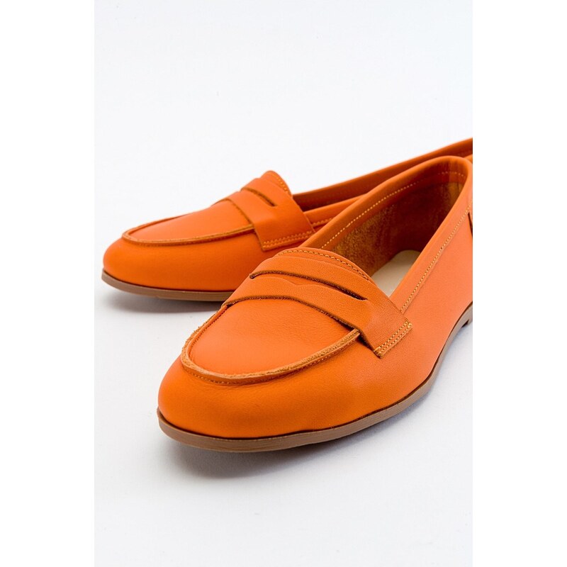 LuviShoes F02 Orange Skin Genuine Leather Women's Flats