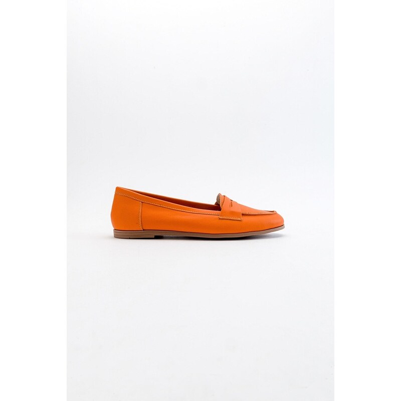 LuviShoes F02 Orange Skin Genuine Leather Women's Flats