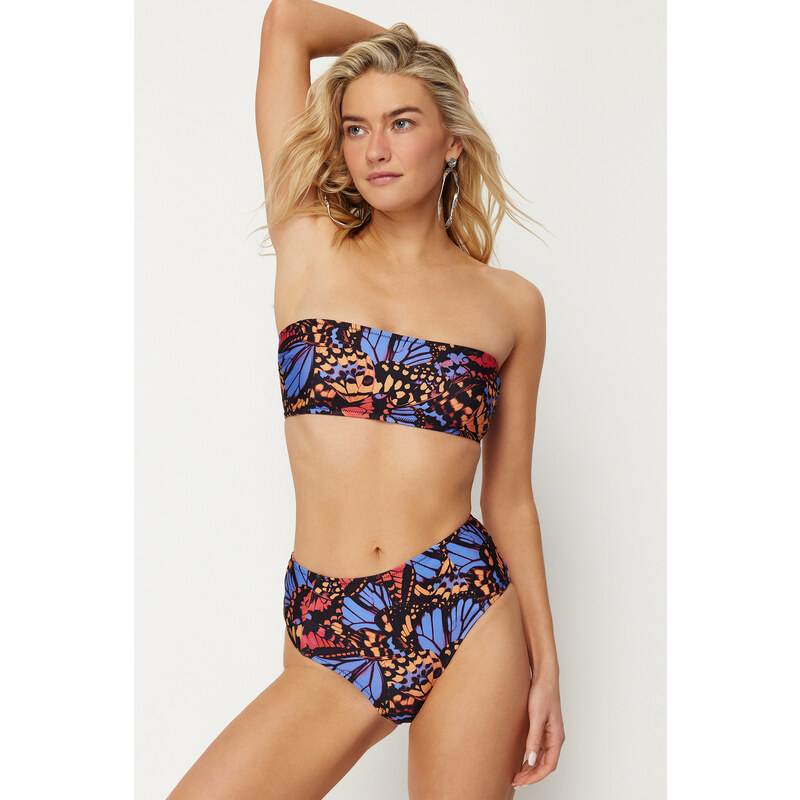 Trendyol Animal Print Strapless High Waist Hipster Bikini Set