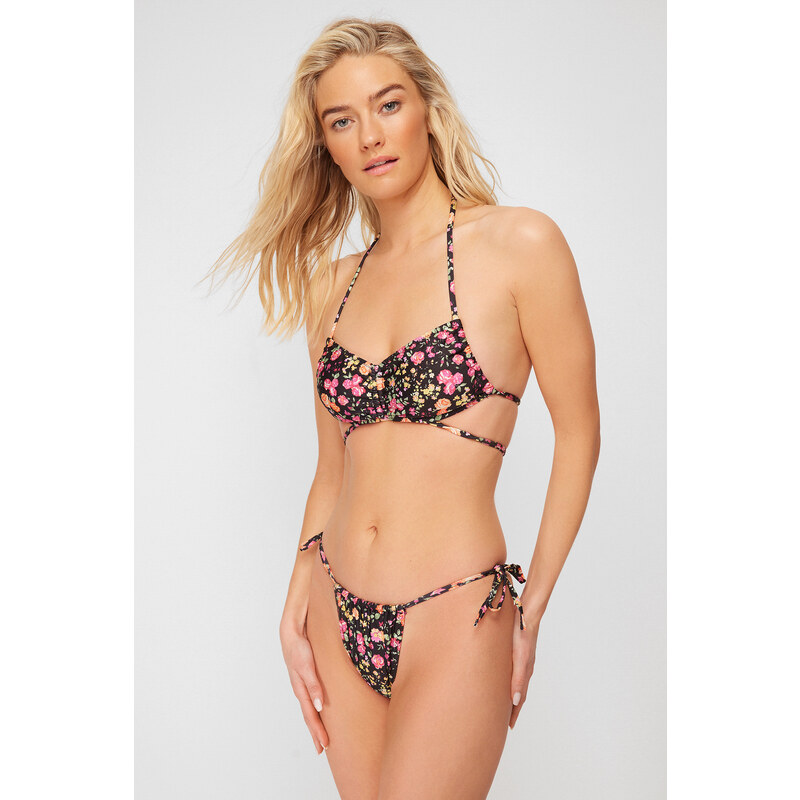 Trendyol Floral Patterned Bralette Brazilian 3-Piece Bikini Set