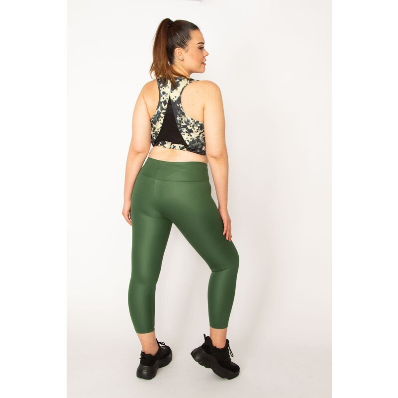 Šans dámský zelený crop top s tylovými detaily a vlnkovaným