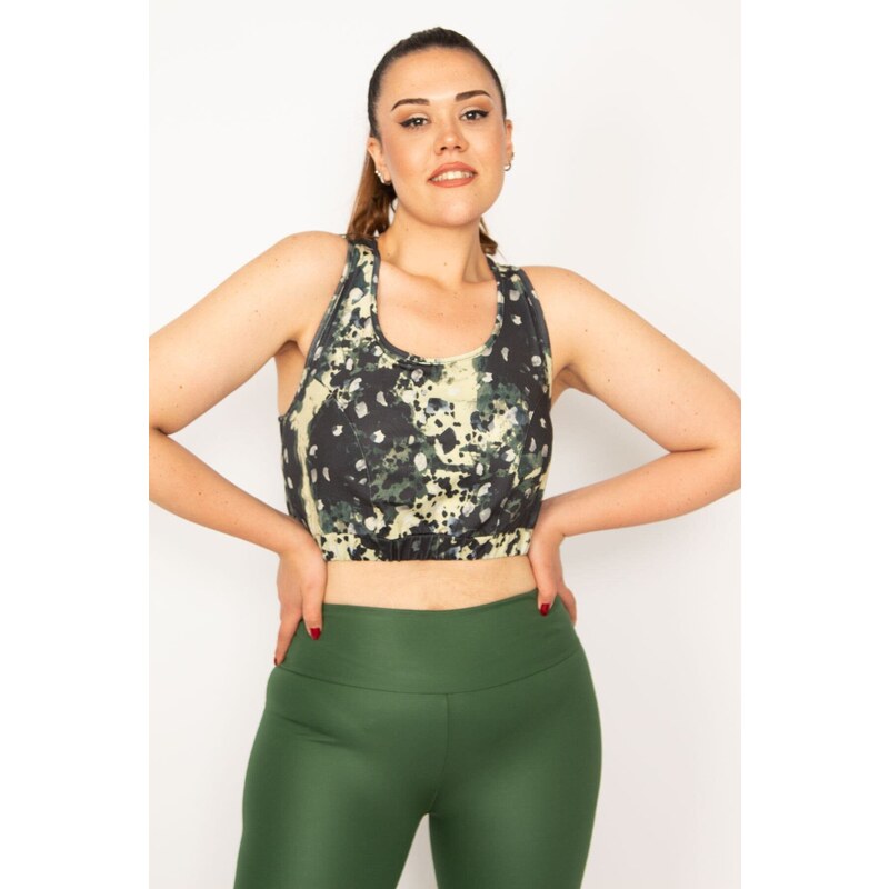 Şans Women's Plus Size Green Tulle Detailed Crop Scalpel